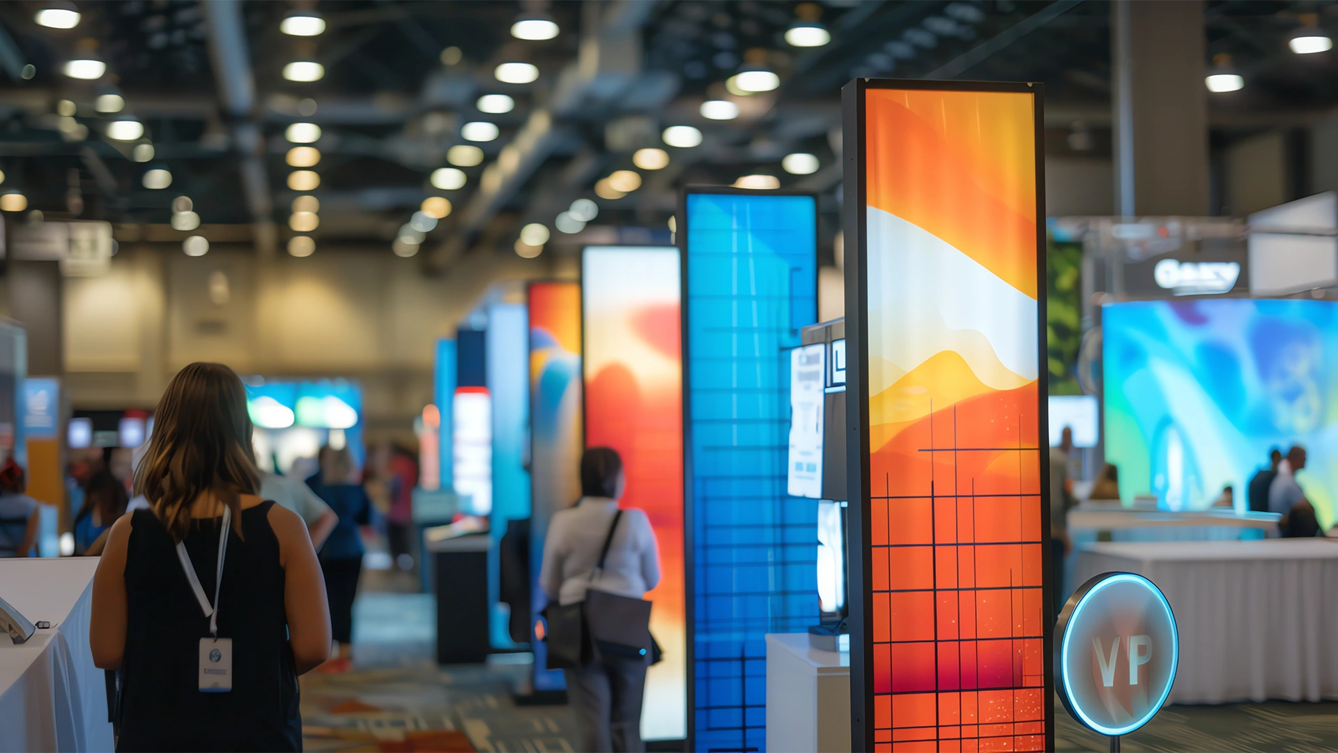 woman-walks-past-colorful-signage-conference-cx-evolve